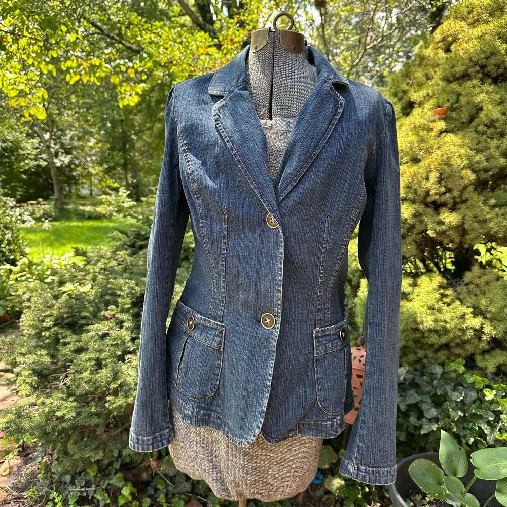 St. John's Bay Women's Jacket Blue Denim Blazer Jean Jacket Maternity